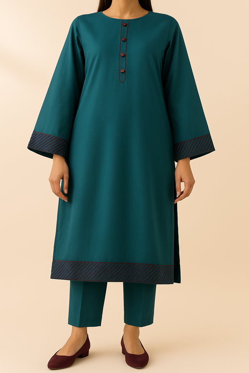 2PC Panel Thread Contrast Trim Co-ord Set
