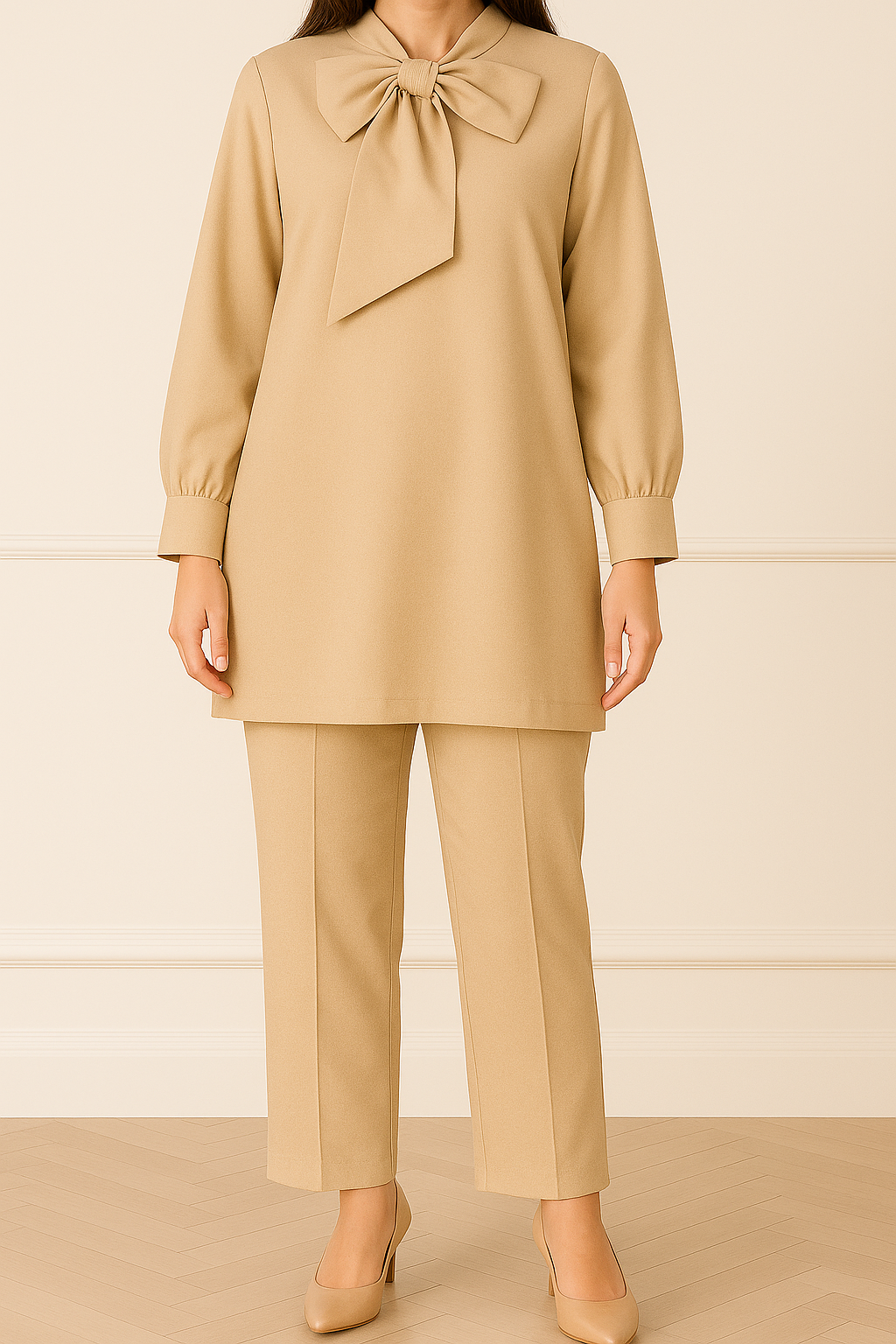 2PC Classic Bow Kurta Trouser Co-ord Set