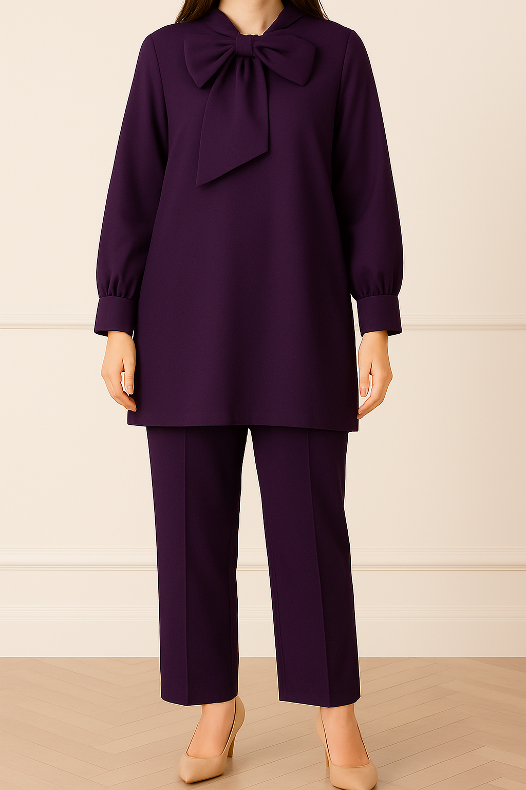 2PC Classic Bow Kurta Trouser Co-ord Set