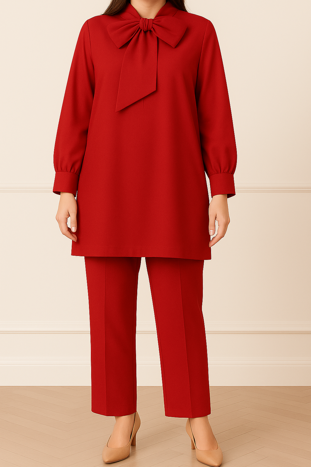 2PC Classic Bow Kurta Trouser Co-ord Set