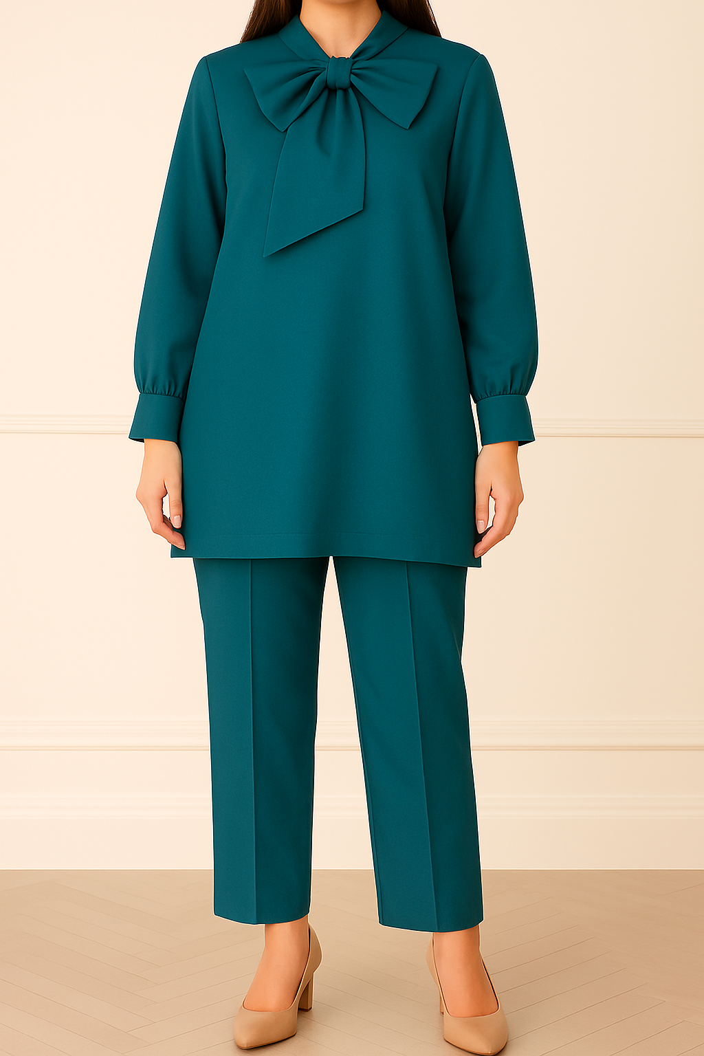 2PC Classic Bow Kurta Trouser Co-ord Set
