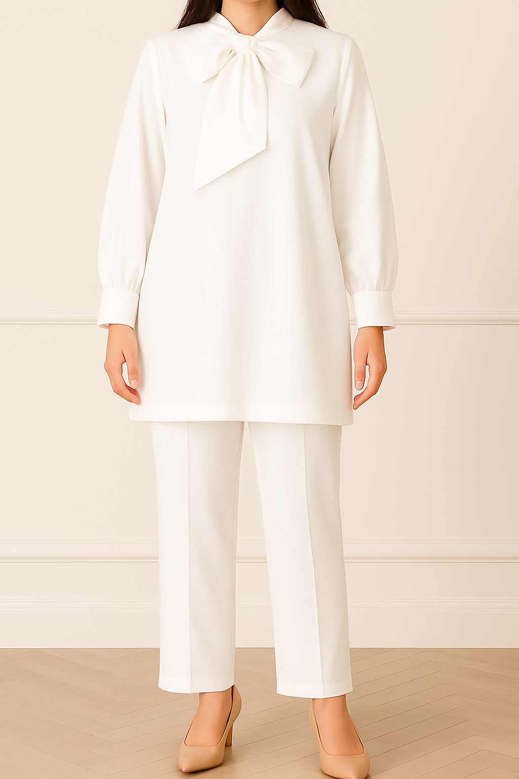 2PC Classic Bow Kurta Trouser Co-ord Set