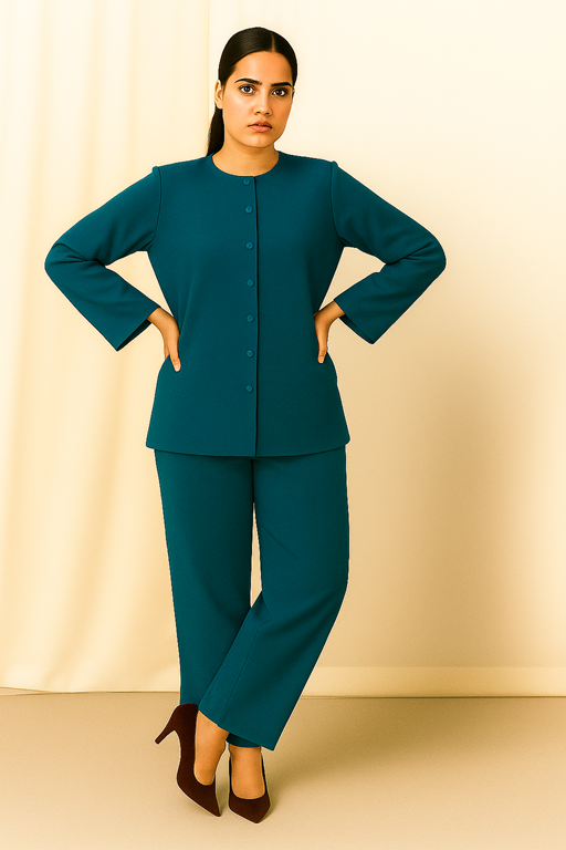 2 piece coord set front open round neck button down open shirt with palazzo loose fit teal