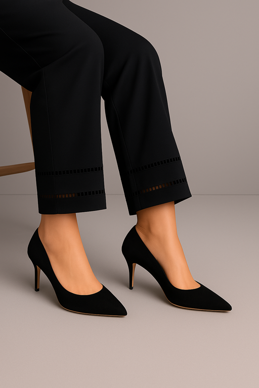 black cigarette trouser with embroidery lace on hems