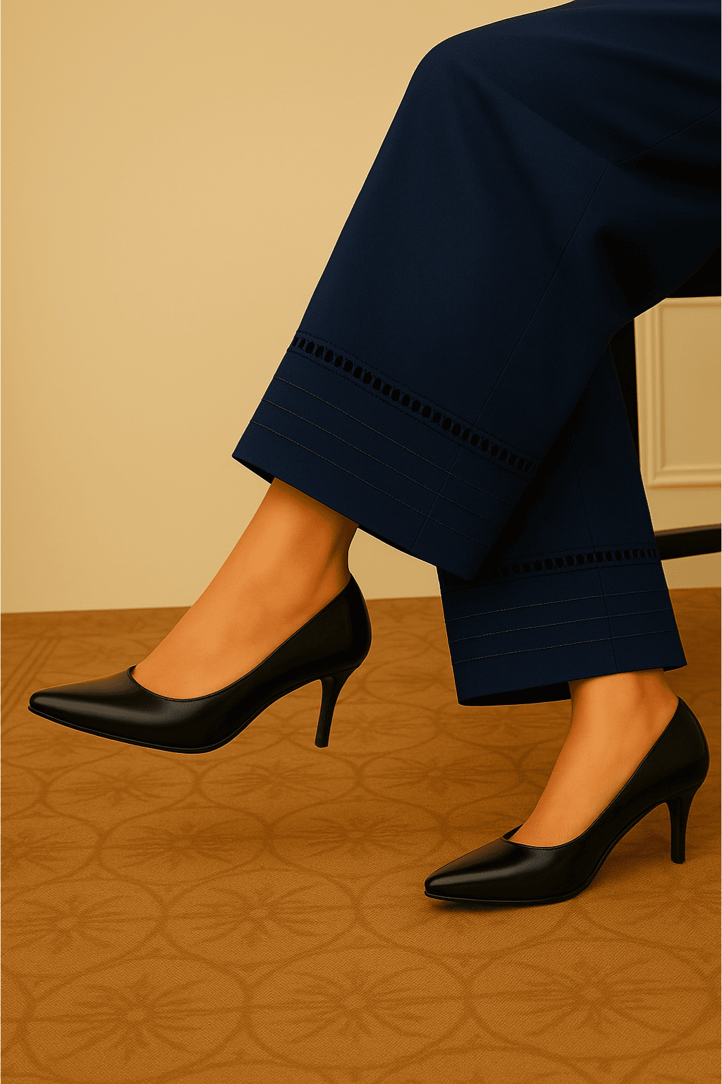 Farshi shalwar with lace on hems navy blue