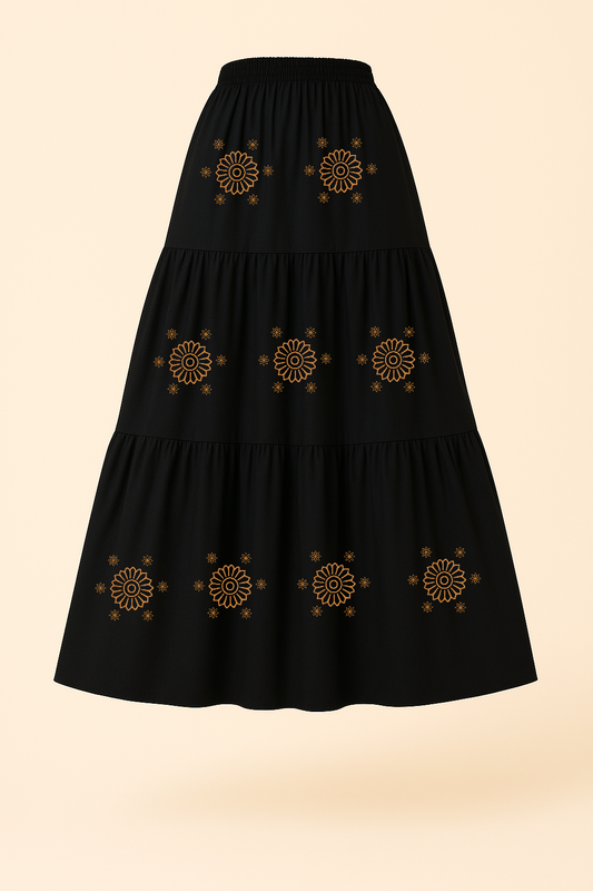 Printed Maxi Skirt Base: Black
