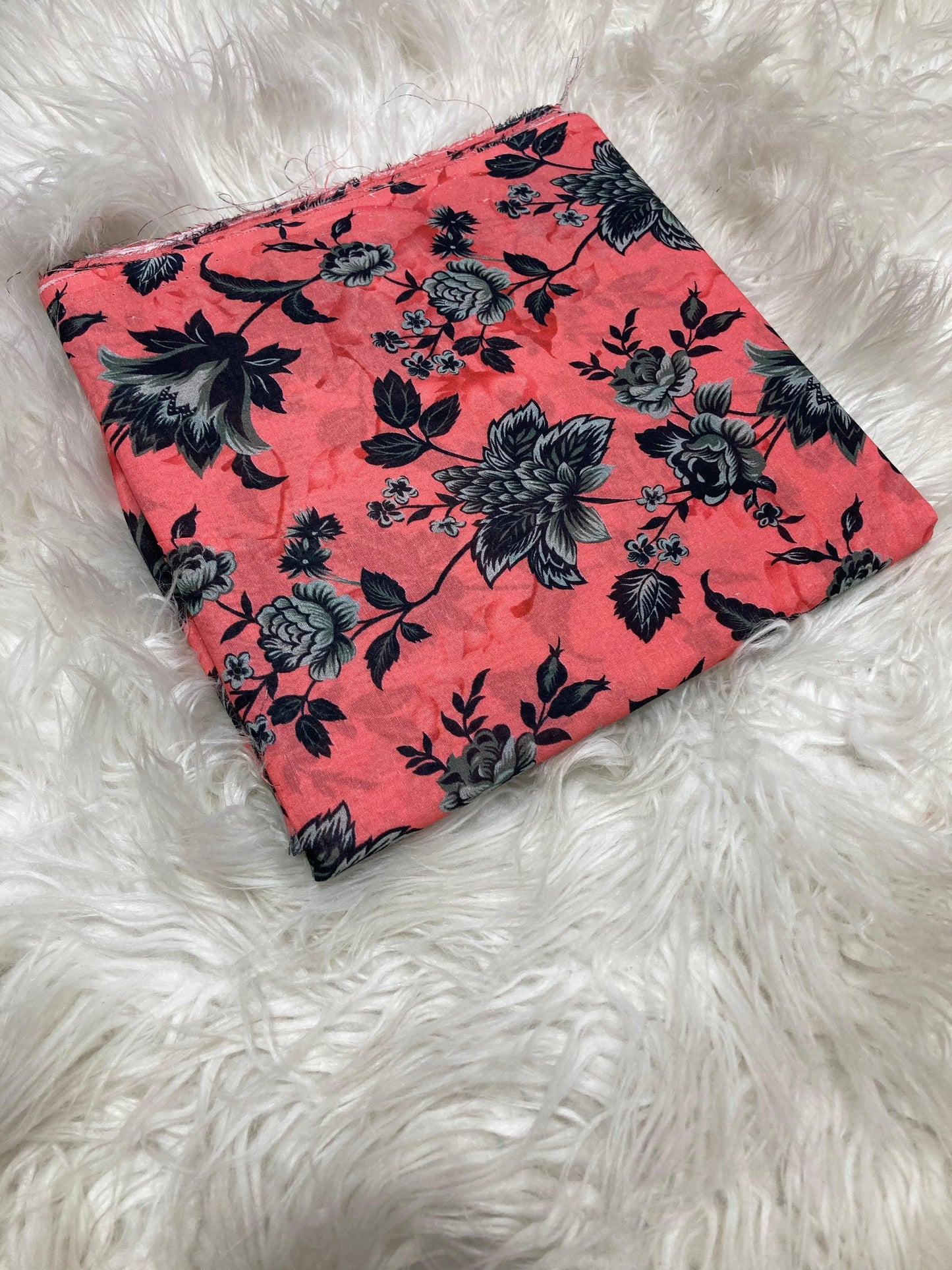 2PC Unstitched Blush Noir – Coral Pink Floral Lawn