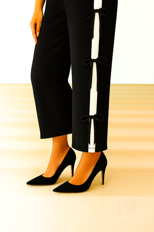 two coloured black palazzo with white stripes and ribbon bows