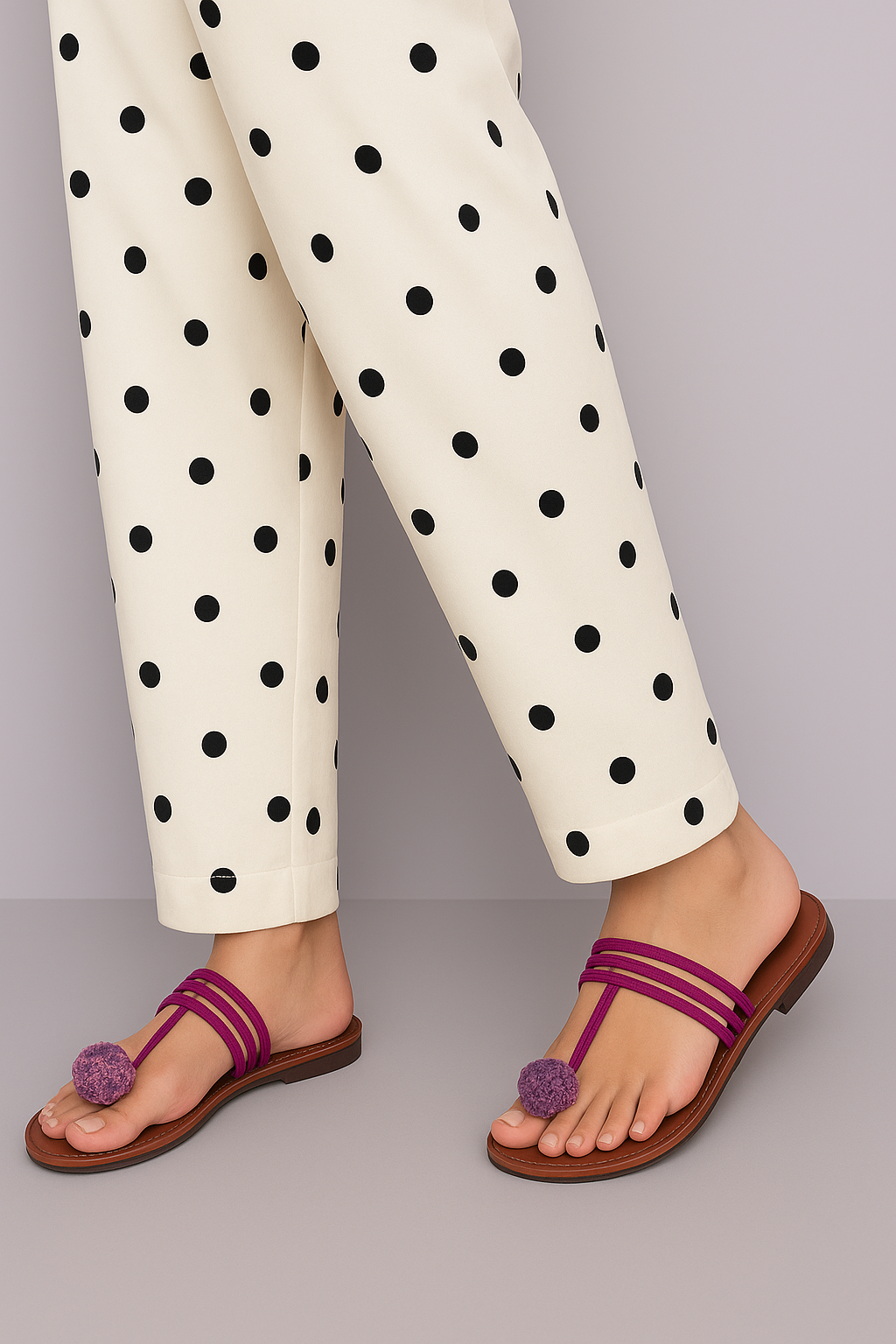 Polka Dot Printed Trouser Base: Dull White