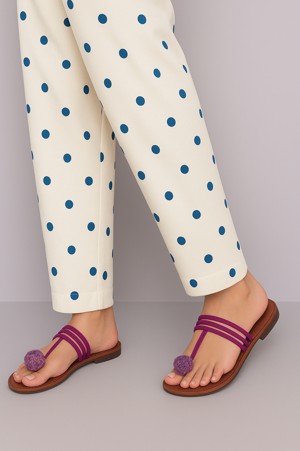 Polka Dot Printed Trouser Base: Dull White