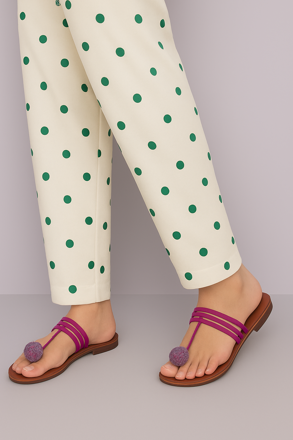 Polka Dot Printed Trouser Base: Dull White
