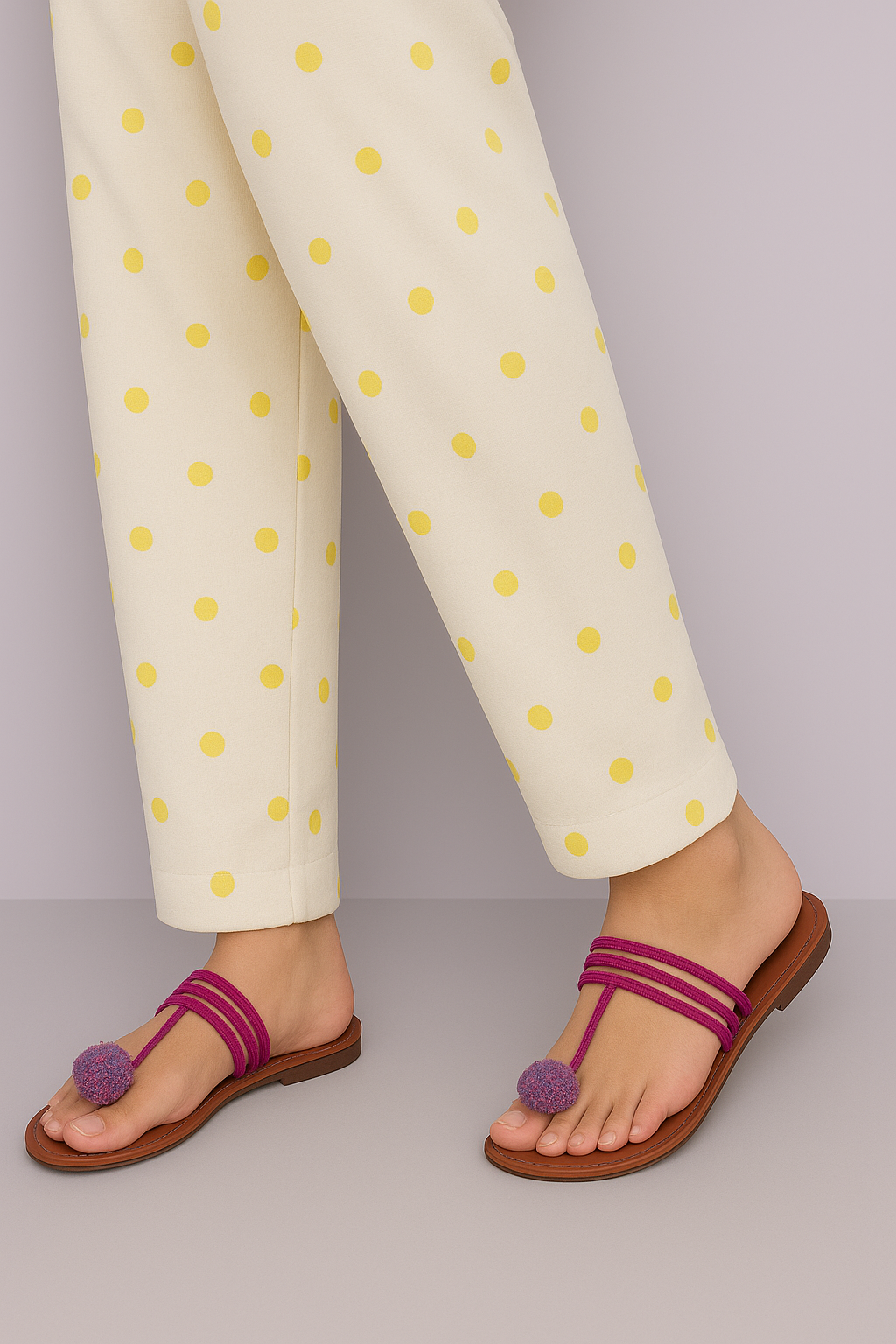 Polka Dot Printed Trouser Base: Dull White