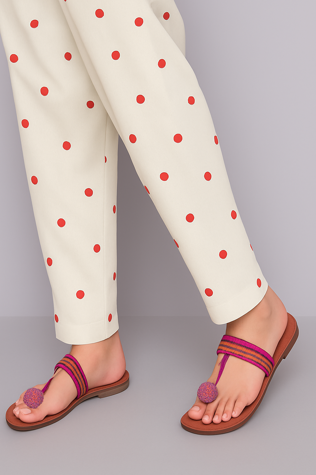 Polka Dot Printed Trouser Base: Dull White