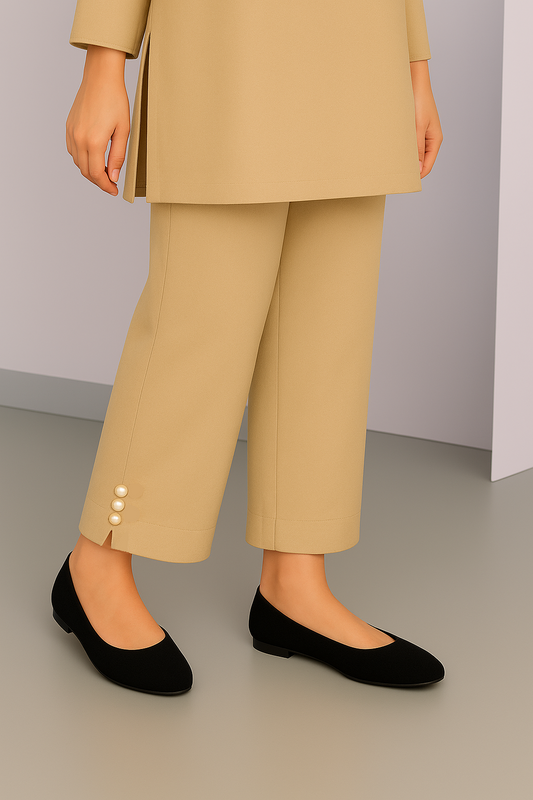Trouser with Cut Work & Pearl Buttons
