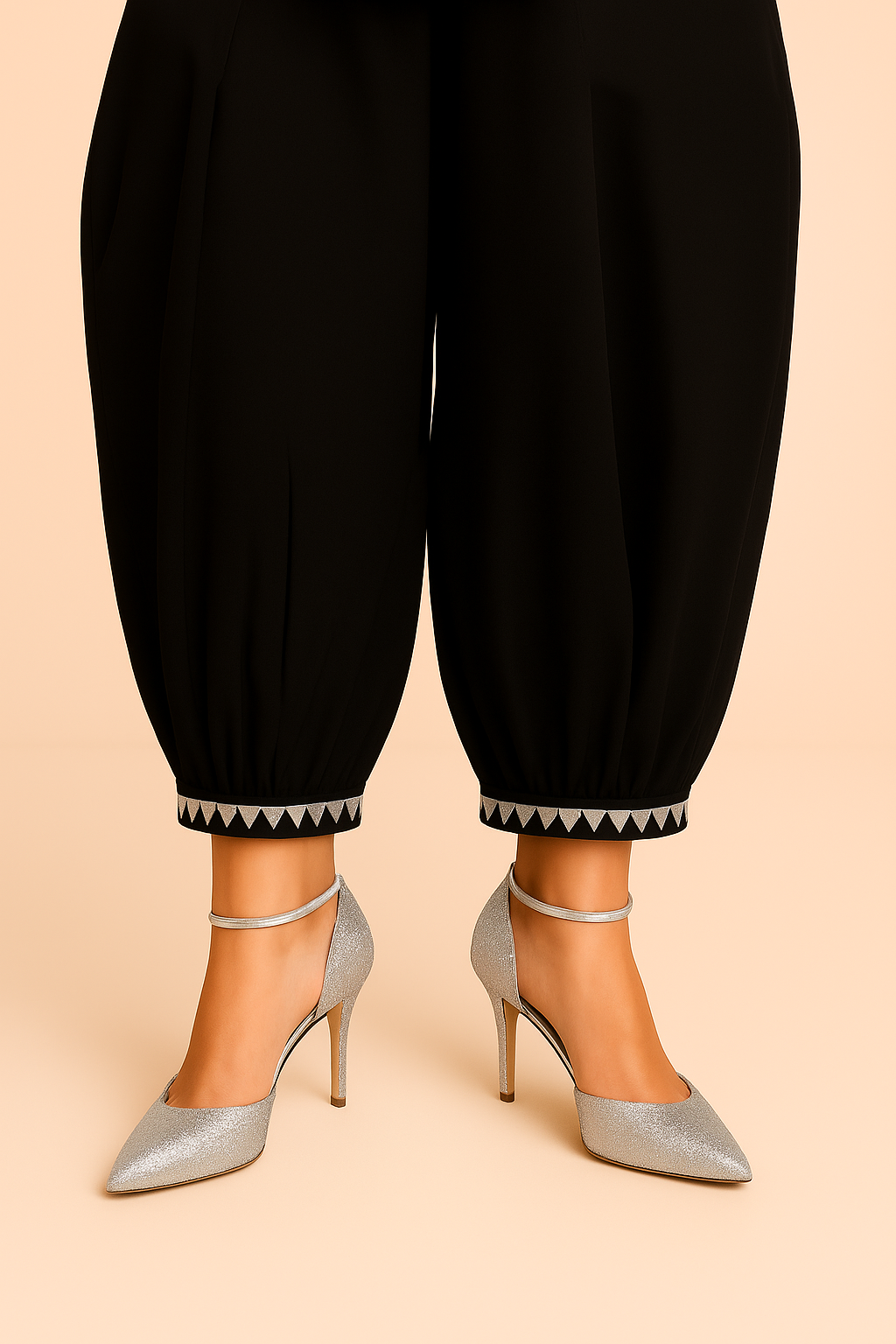 Harem Shalwar / Pant–Golden & Silver Gotta Work