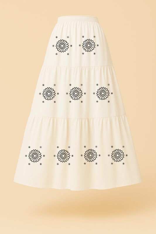 Printed Maxi Skirt Base: Dull White