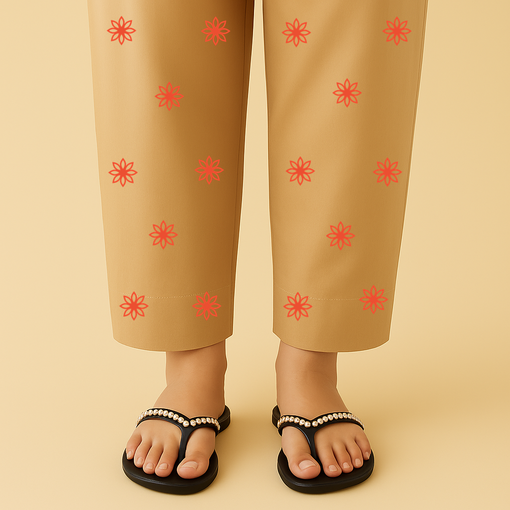 Printed Trousers Beige – Floral Summer Trousers for Women