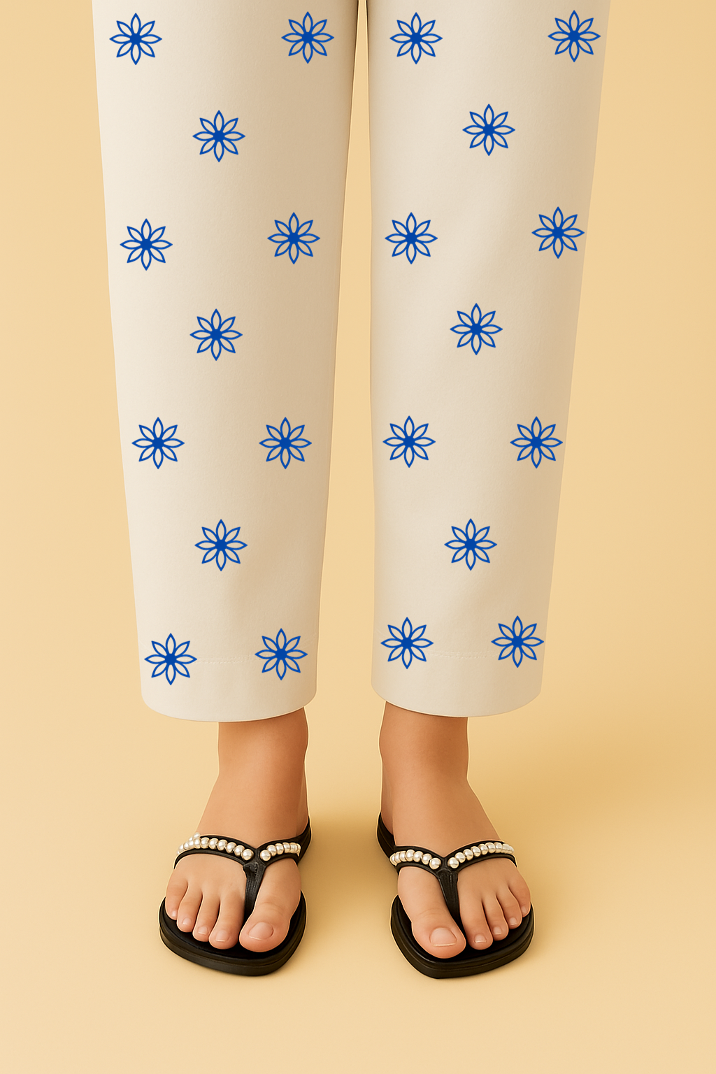 Printed Trouser with White Base and Floral Prints