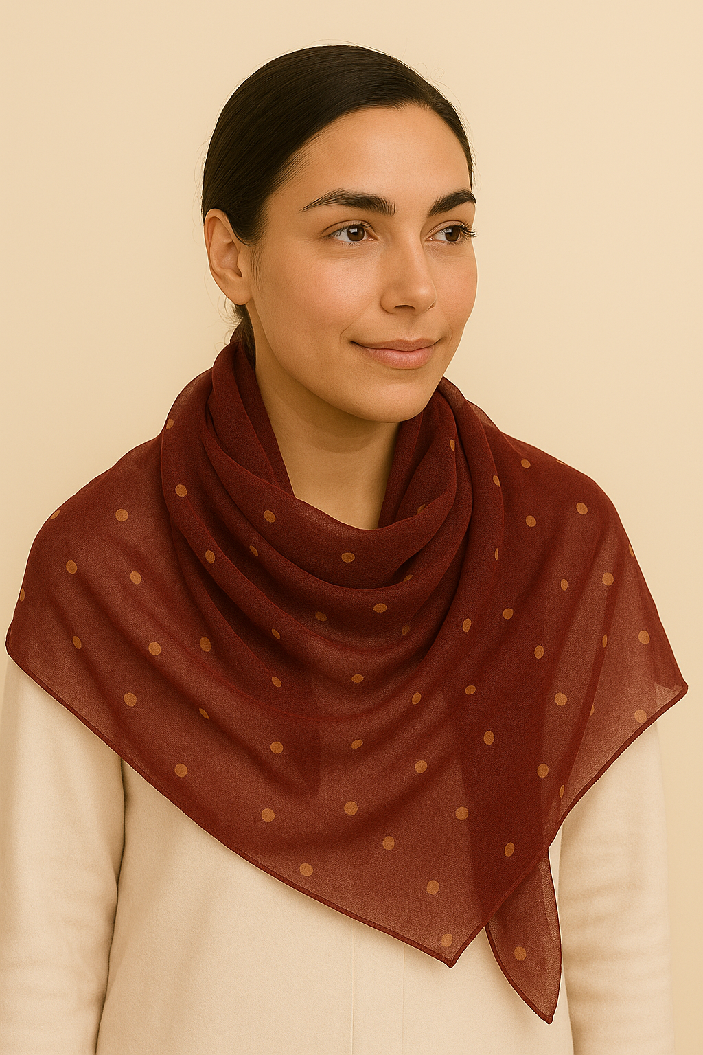 Chiffon Hijab with Copper Polka Dots – Lightweight Modest Scarf