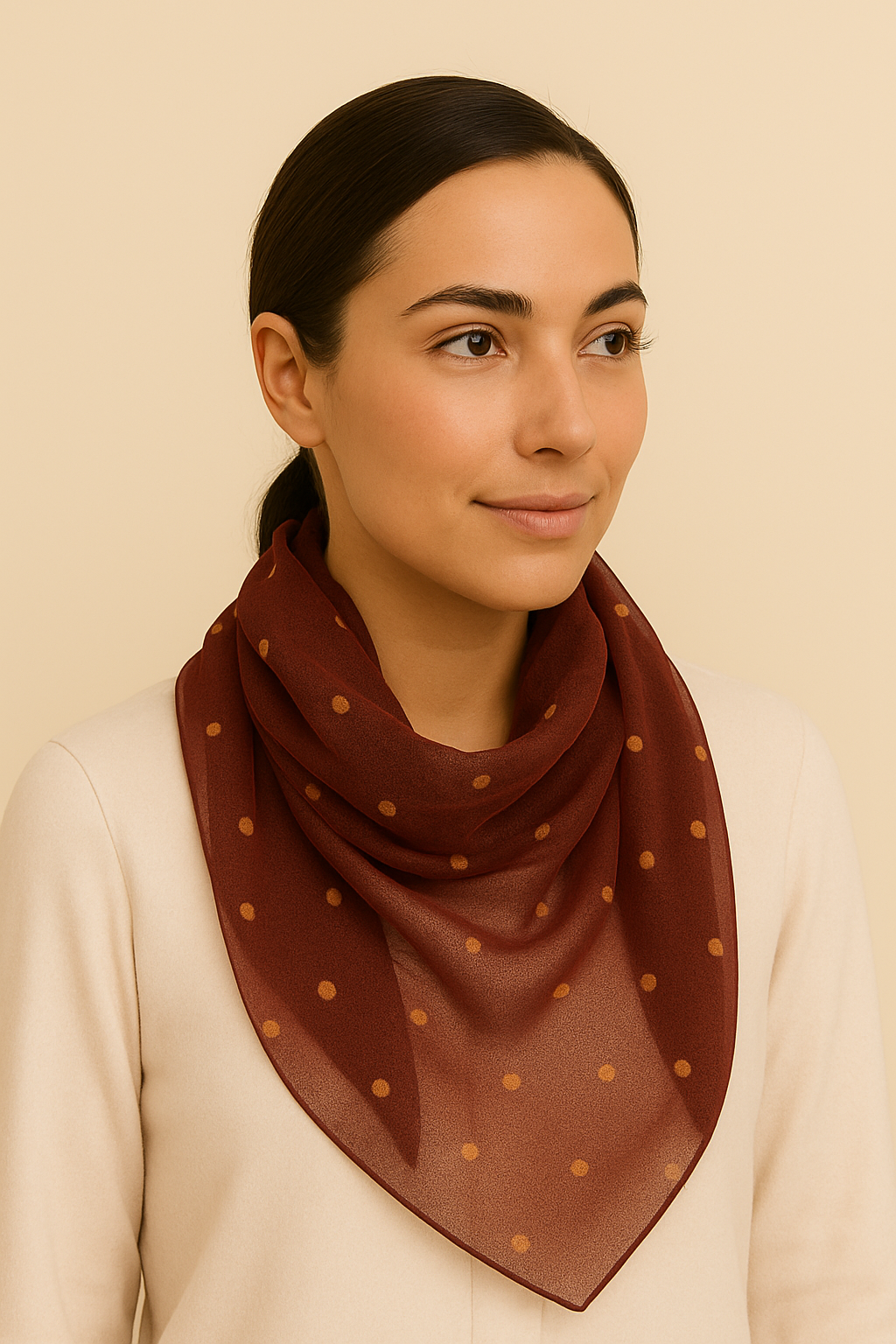 Chiffon Hijab with Copper Polka Dots – Lightweight Modest Scarf