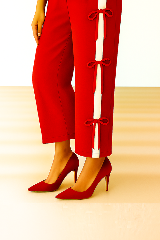 two coloured red palazzo with white stripes and ribbon bows