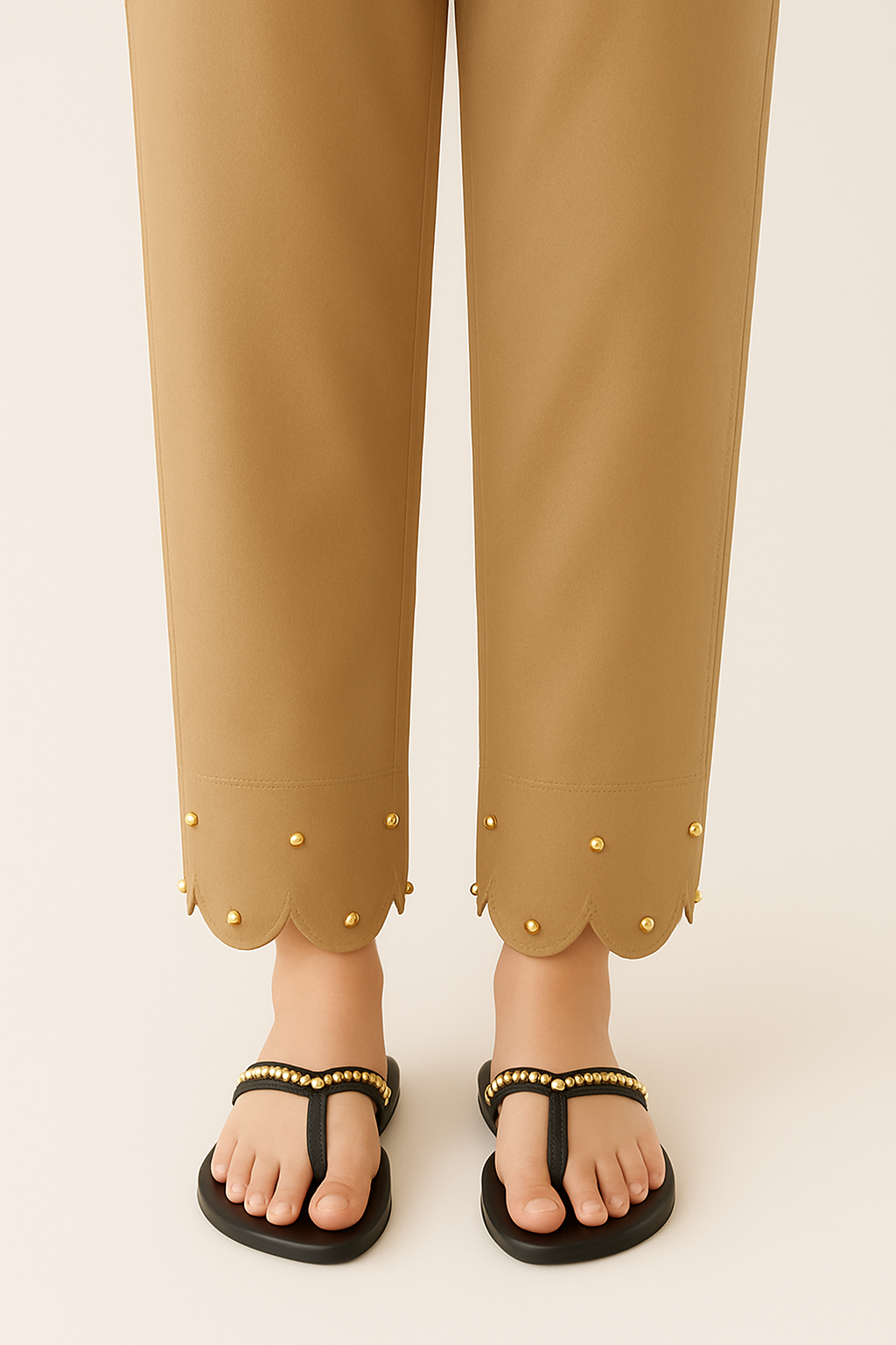 Trouser with Cut Work & Golden Pearls