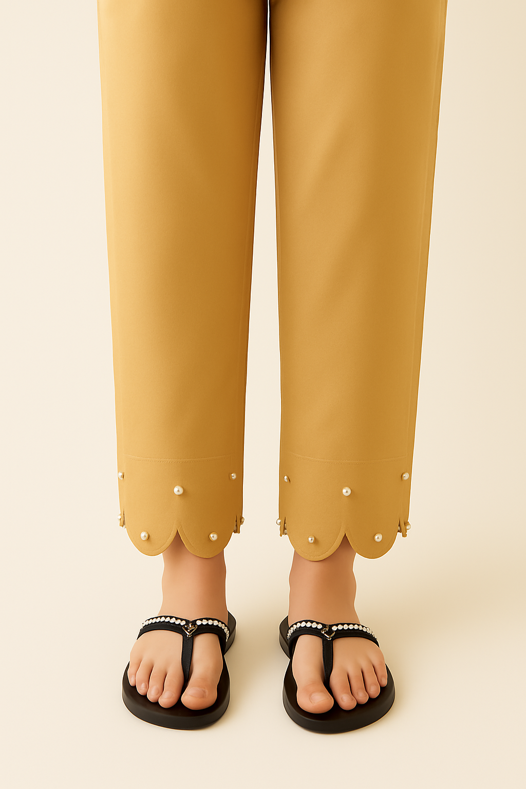 Trouser with Cut Work & White Pearls