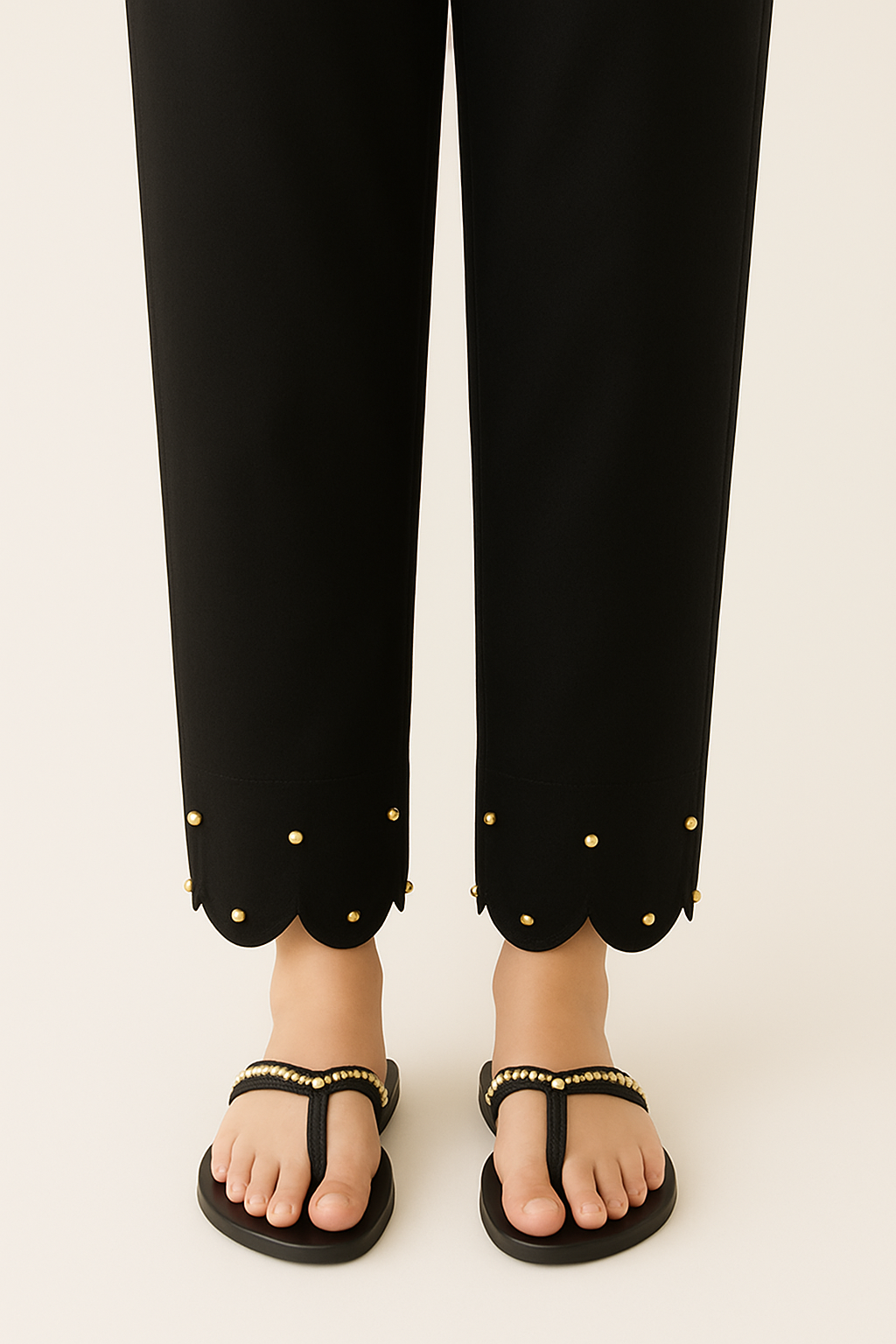 Trouser with Cut Work & Golden Pearls