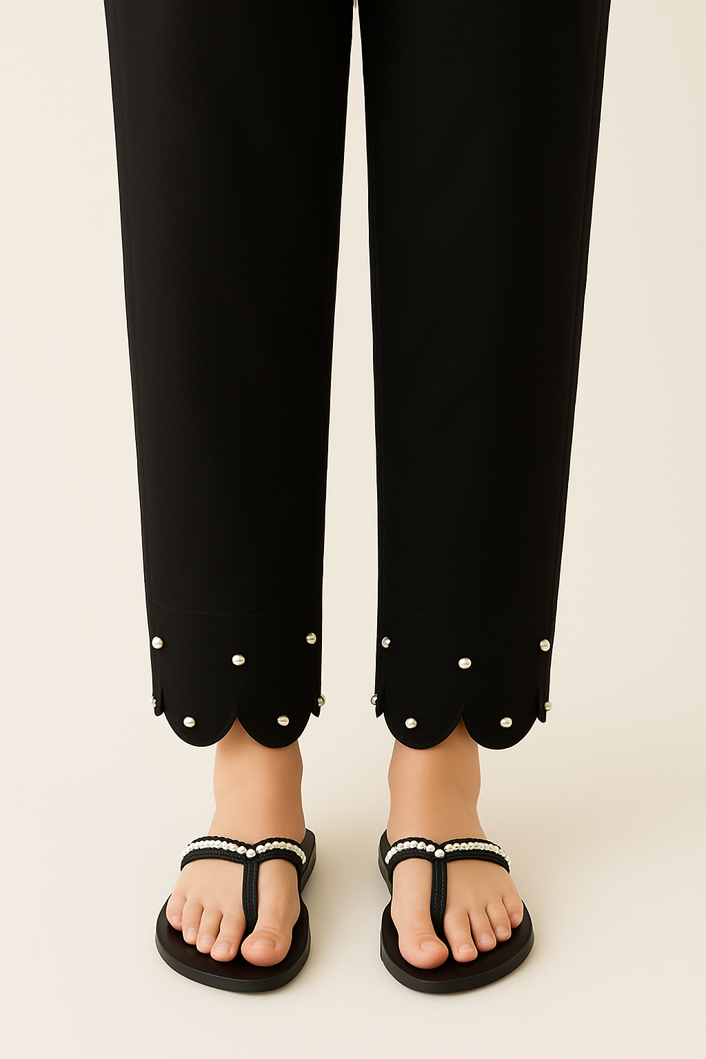 Trouser with Cut Work & White Pearls