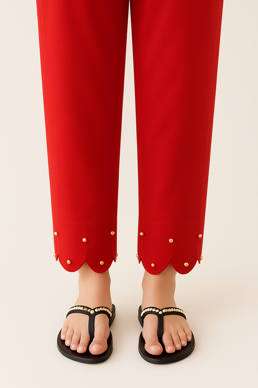 Trouser with Cut Work & Golden Pearls