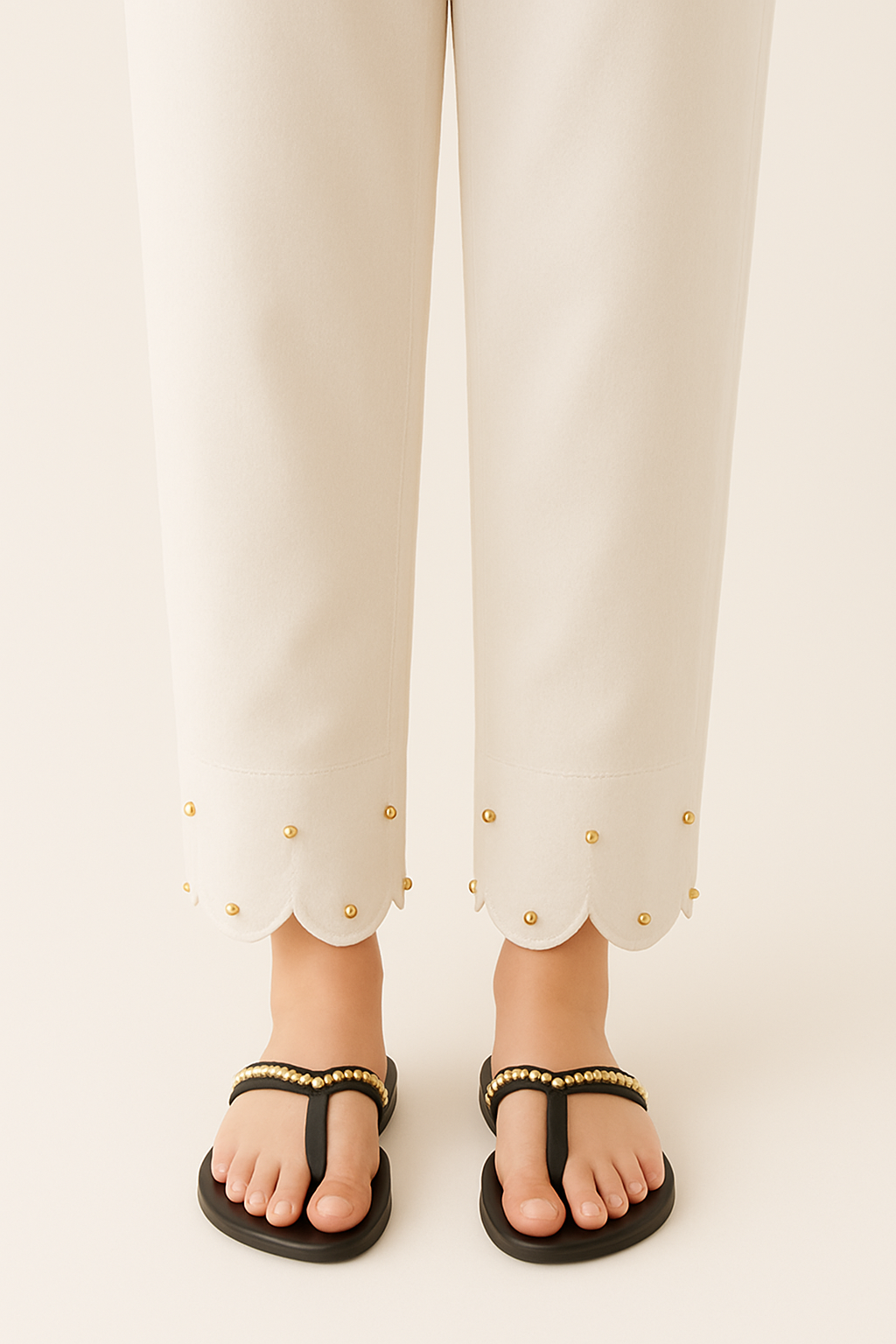Trouser with Cut Work & Golden Pearls
