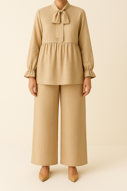 2PC Bow and Flare Short Top with Palazzo Co-Ord Set