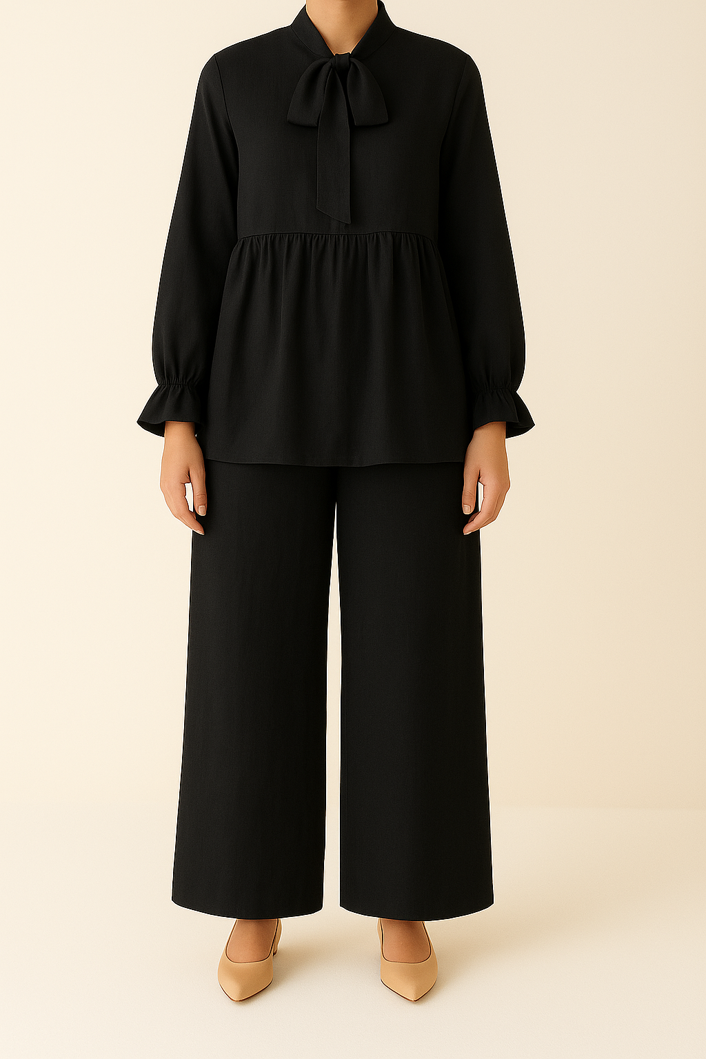 2PC Bow and Flare Short Top with Palazzo Co-Ord Set