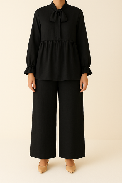 2PC Bow and Flare Short Top with Palazzo Co-Ord Set