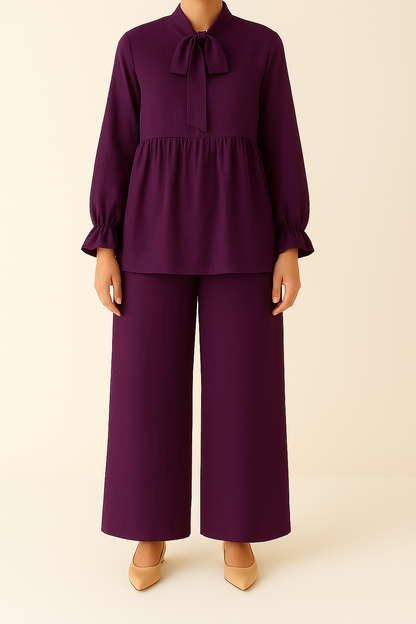2PC Bow and Flare Short Top with Palazzo Co-Ord Set