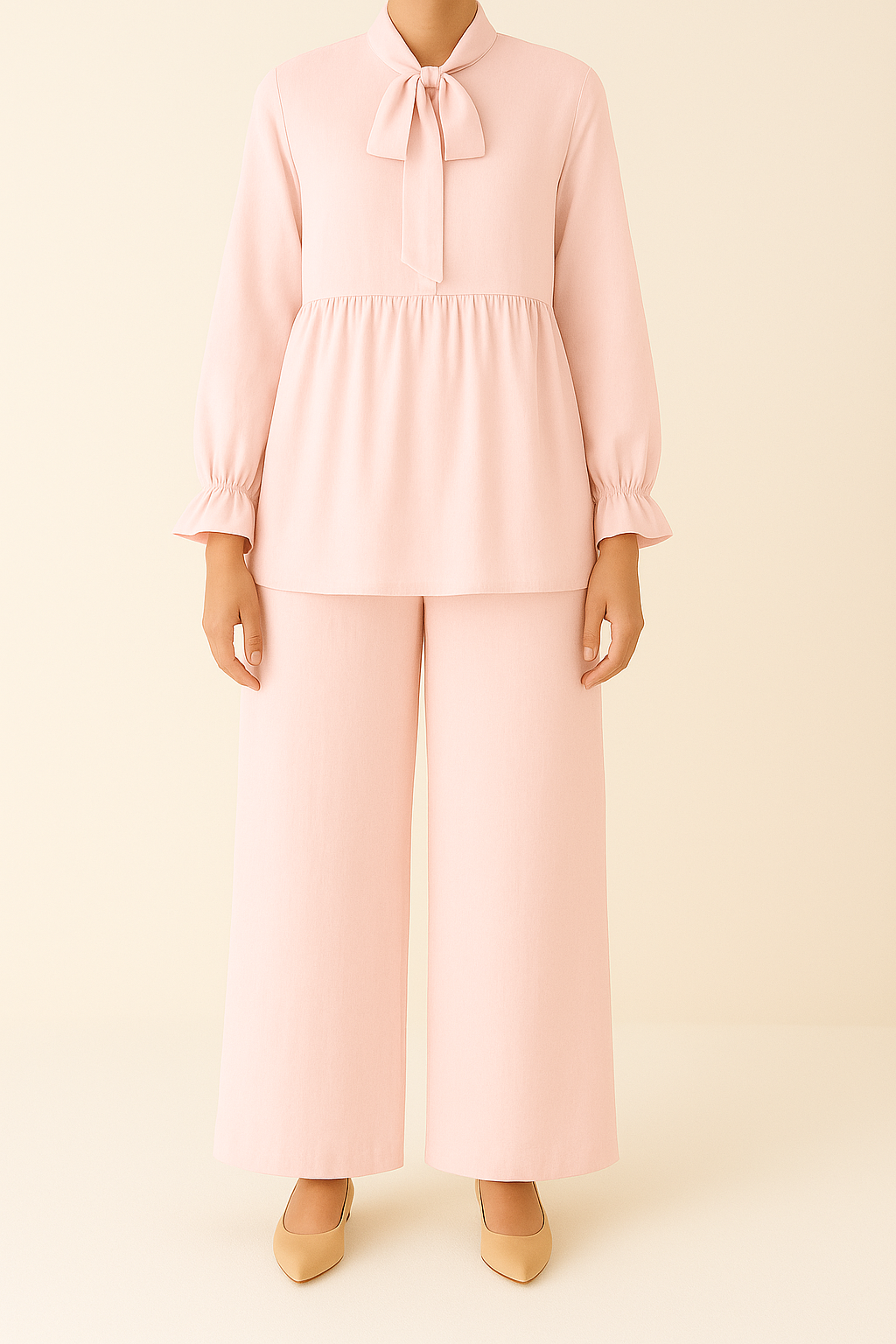 2PC Bow and Flare Short Top with Palazzo Co-Ord Set