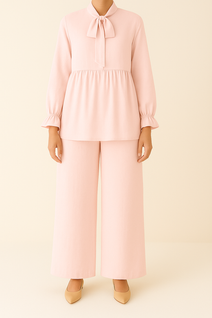 2PC Bow and Flare Short Top with Palazzo Co-Ord Set