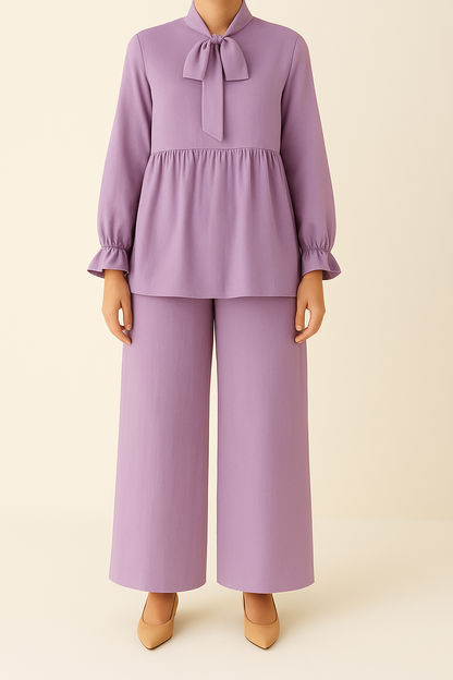 2PC Bow and Flare Short Top with Palazzo Co-Ord Set