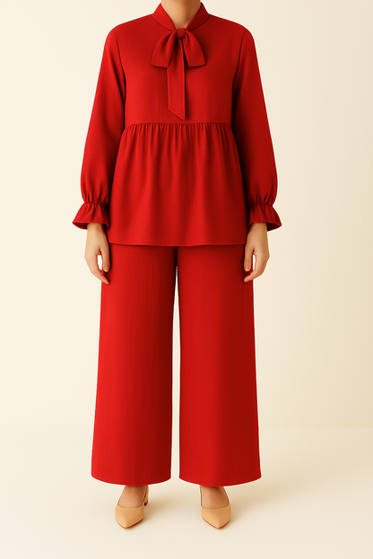 2PC Bow and Flare Short Top with Palazzo Co-Ord Set