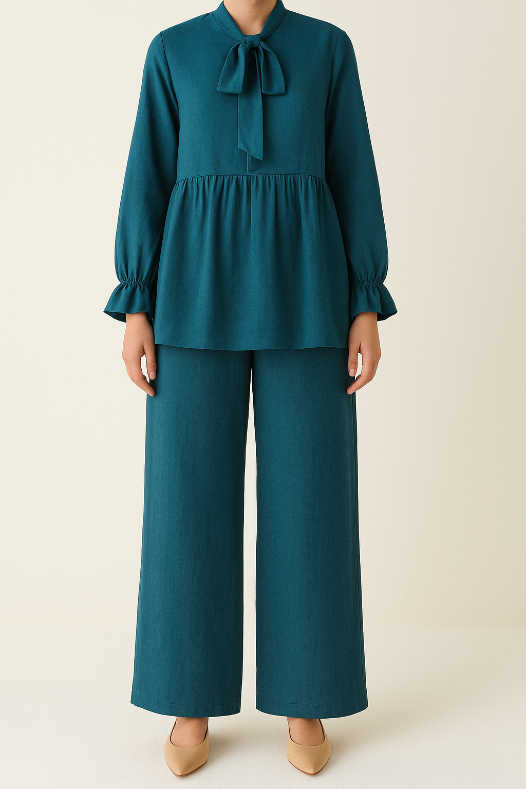 2PC Bow and Flare Short Top with Palazzo Co-Ord Set