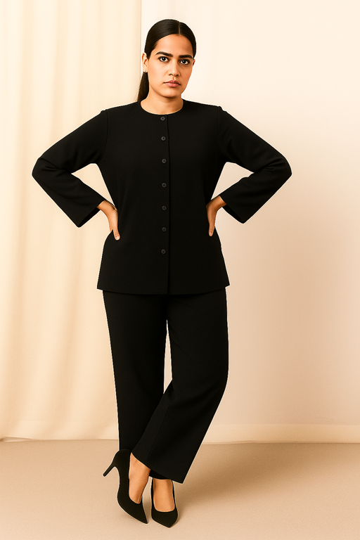 2 piece coord set front open round neck button down open shirt with palazzo loose fit black