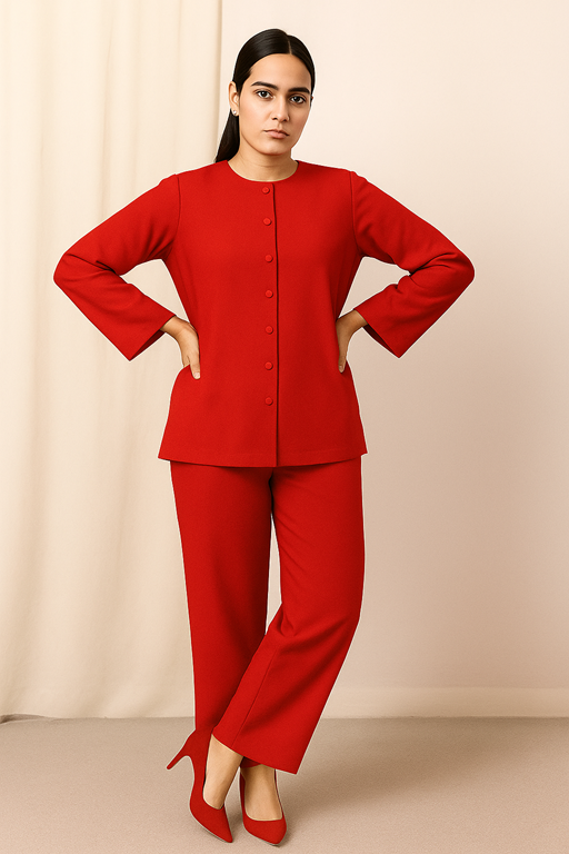 2 piece coord set front open round neck button down open shirt with palazzo loose fit red