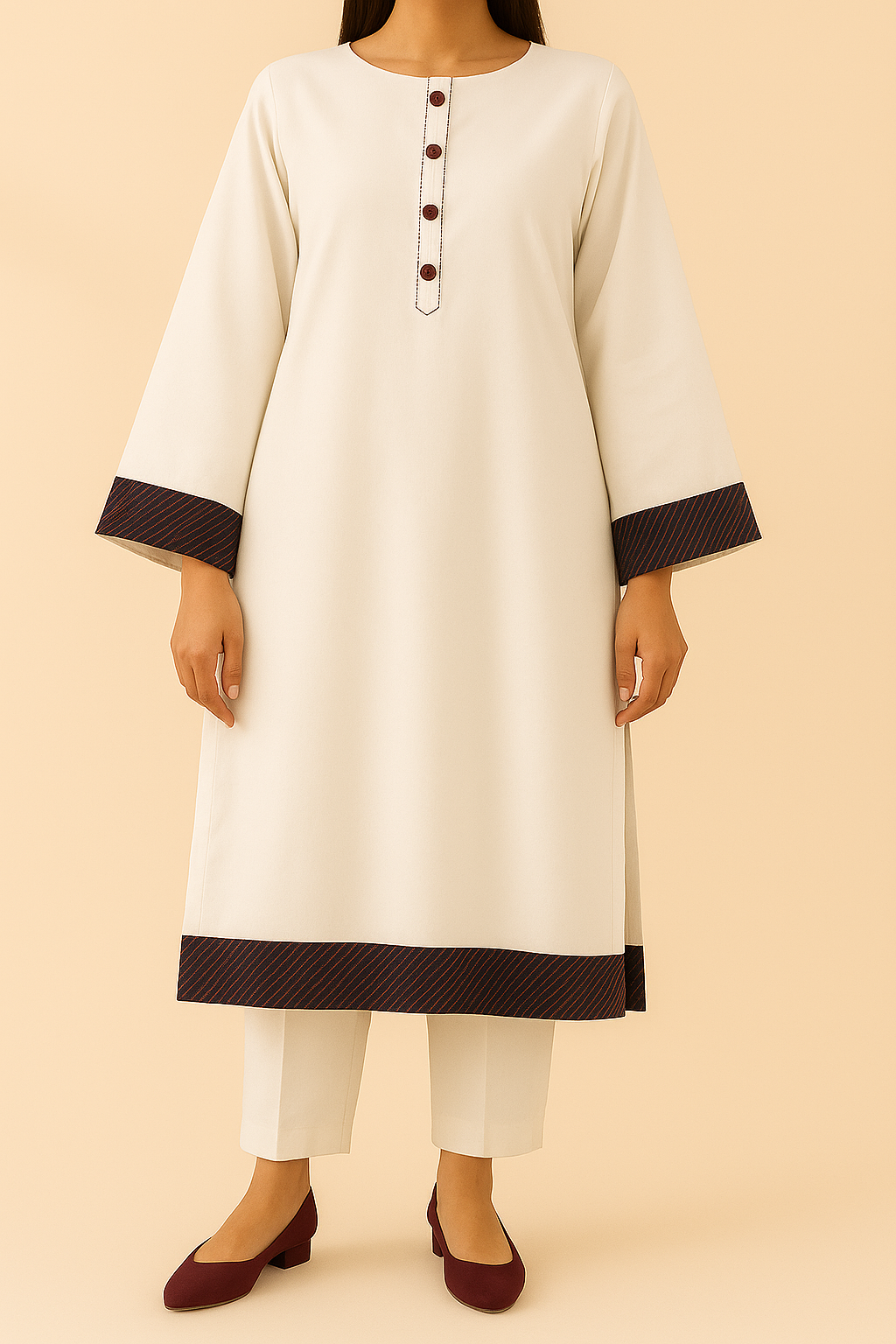 2PC Panel Thread Contrast Trim Co-ord Set