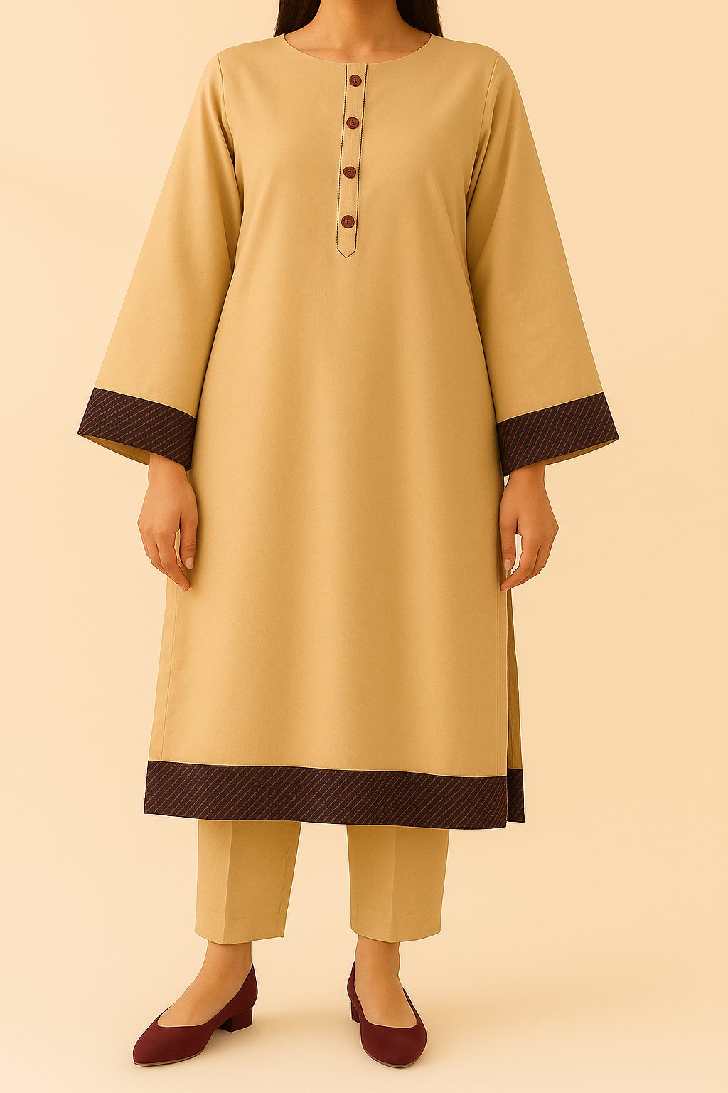 2PC Panel Thread Contrast Trim Co-ord Set