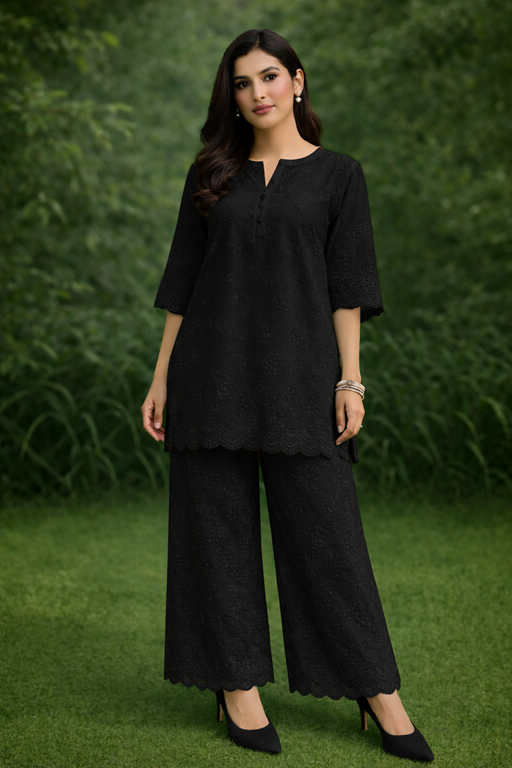 Chikankari palazzo black