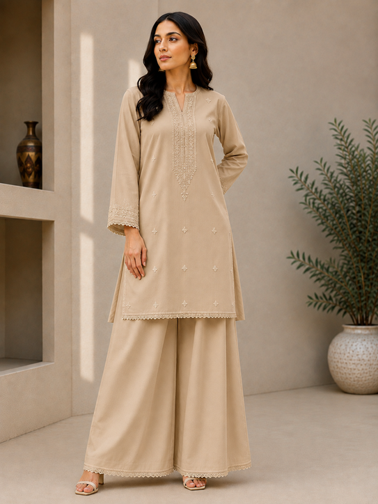 ijaar izaar trouser with lace in beige color