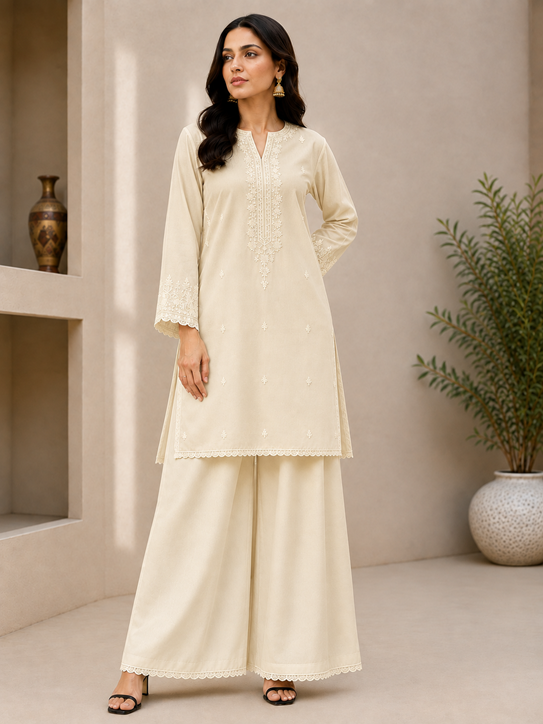 ijaar trouser with lace in ivory color