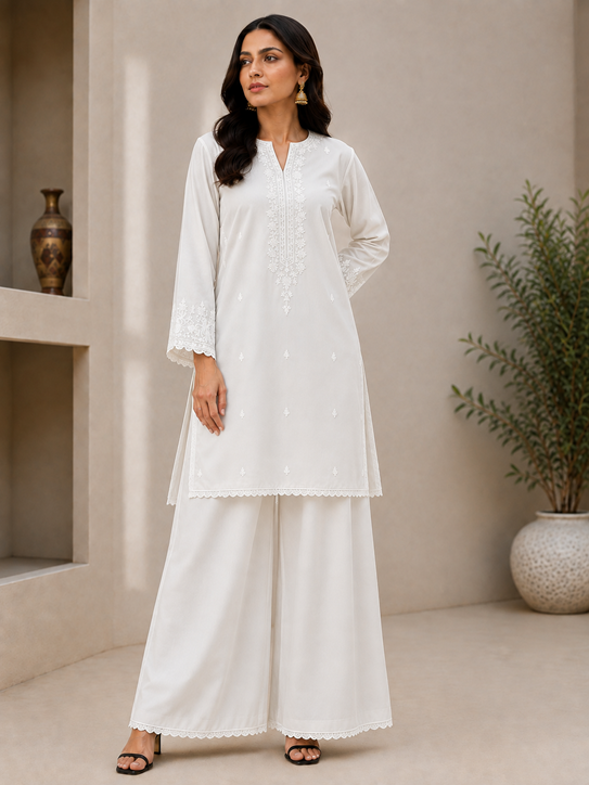 ijaar izaar trouser with lace in white color