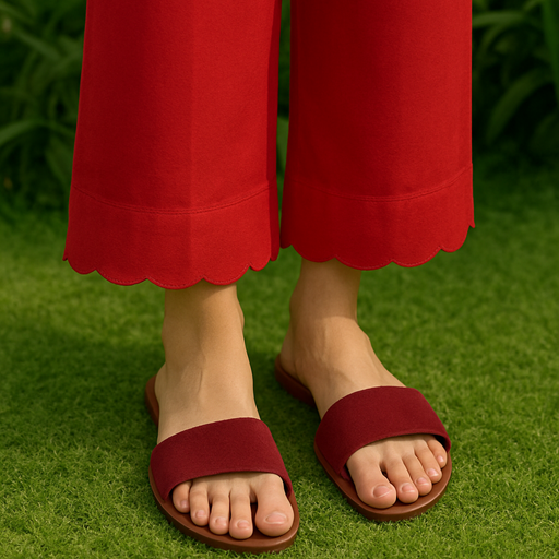 Linen Cut Work Palazzo red