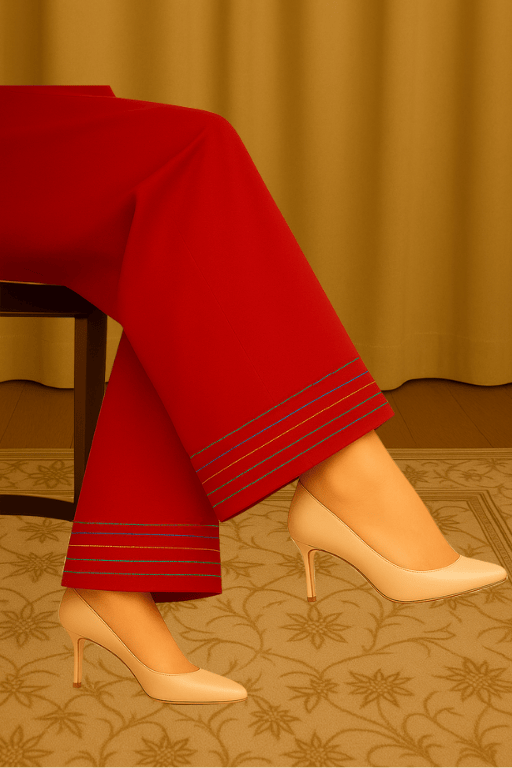 Linen Farshi Shalwar embroidery Multi color thread on paincha red